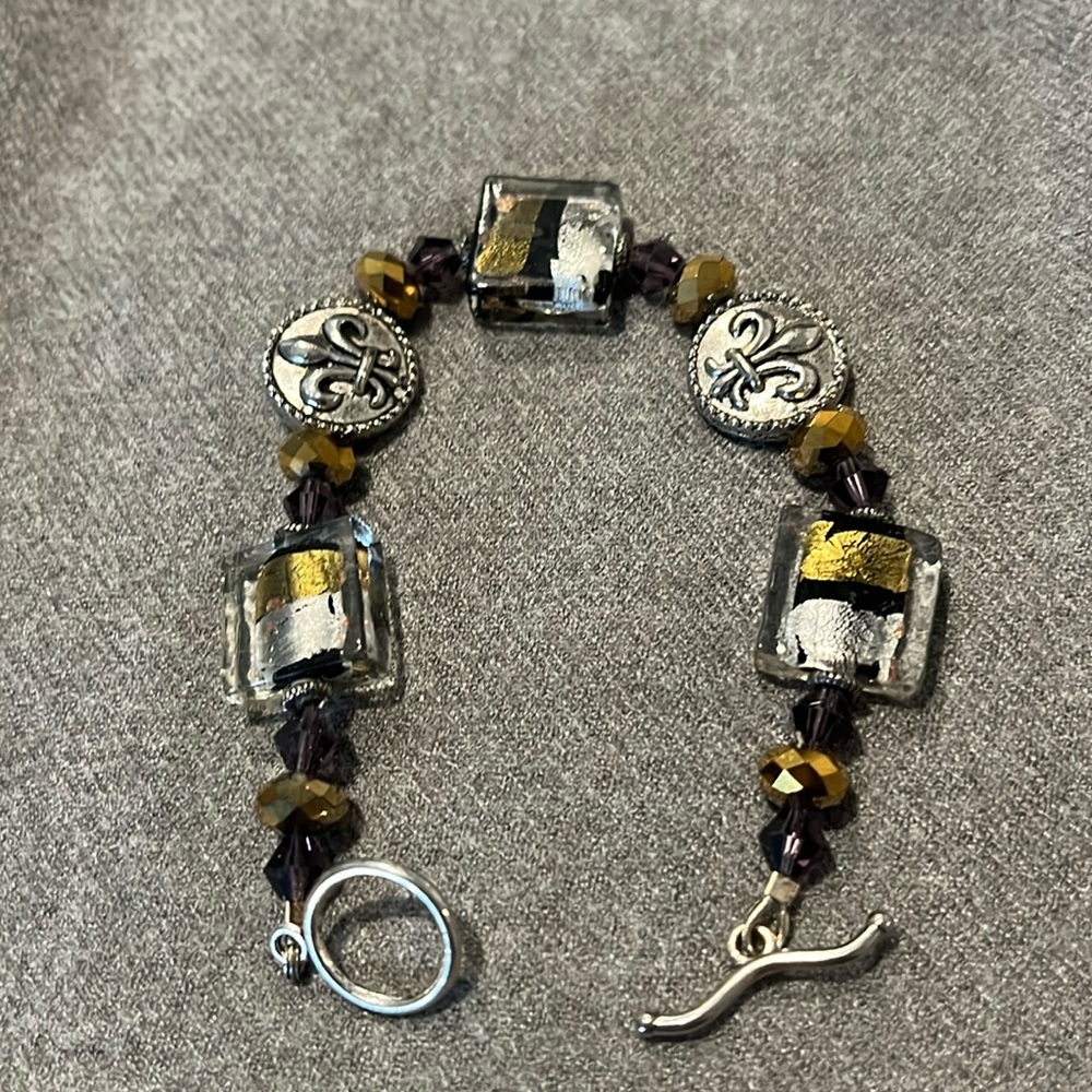 LSU Fleur de Lis Dichroic Glass Bead Bracelet